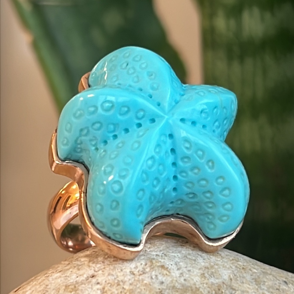 Turquoise 14k gold Starfish Ring